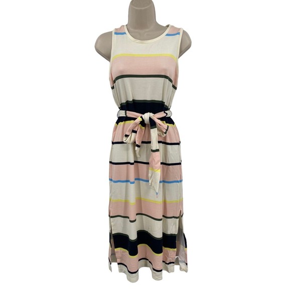 Banana Republic Dress Size Small Knit Striped Color Block Midi Pink Multi - Picture 2 of 9